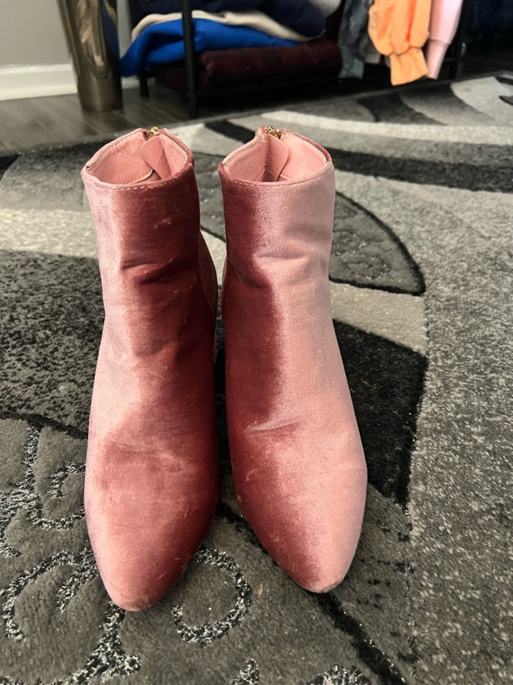 Yoki Pink Velvet Pointed Ankle Boots